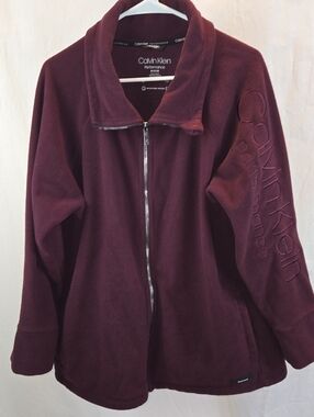 Calvin Klein Maroon Plush Full-Zip Teddy Jacket
